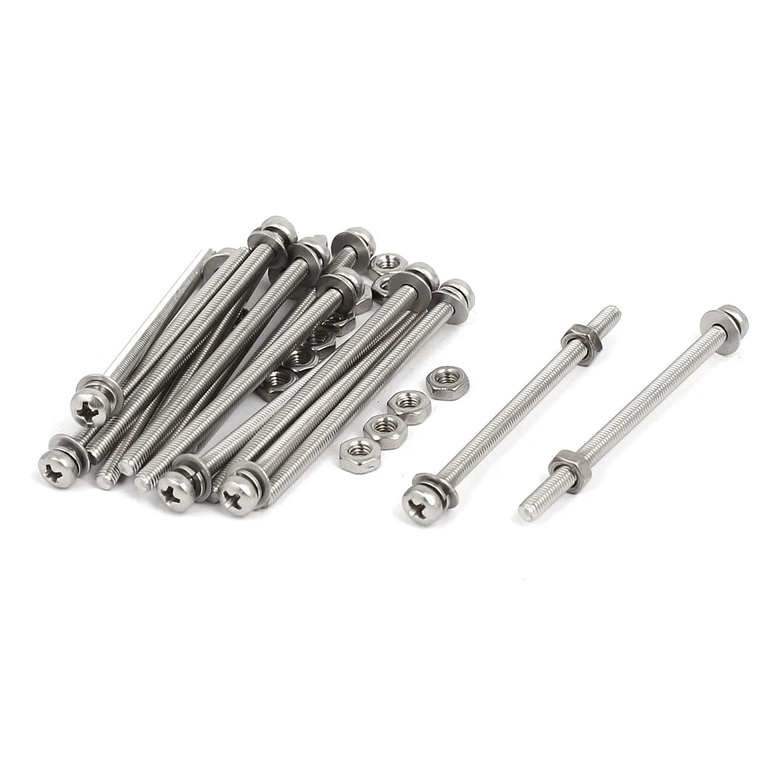 M3 x 50mm 304 Stainless Steel Phillips Pan Head Screws Nuts w Washers 15 Sets