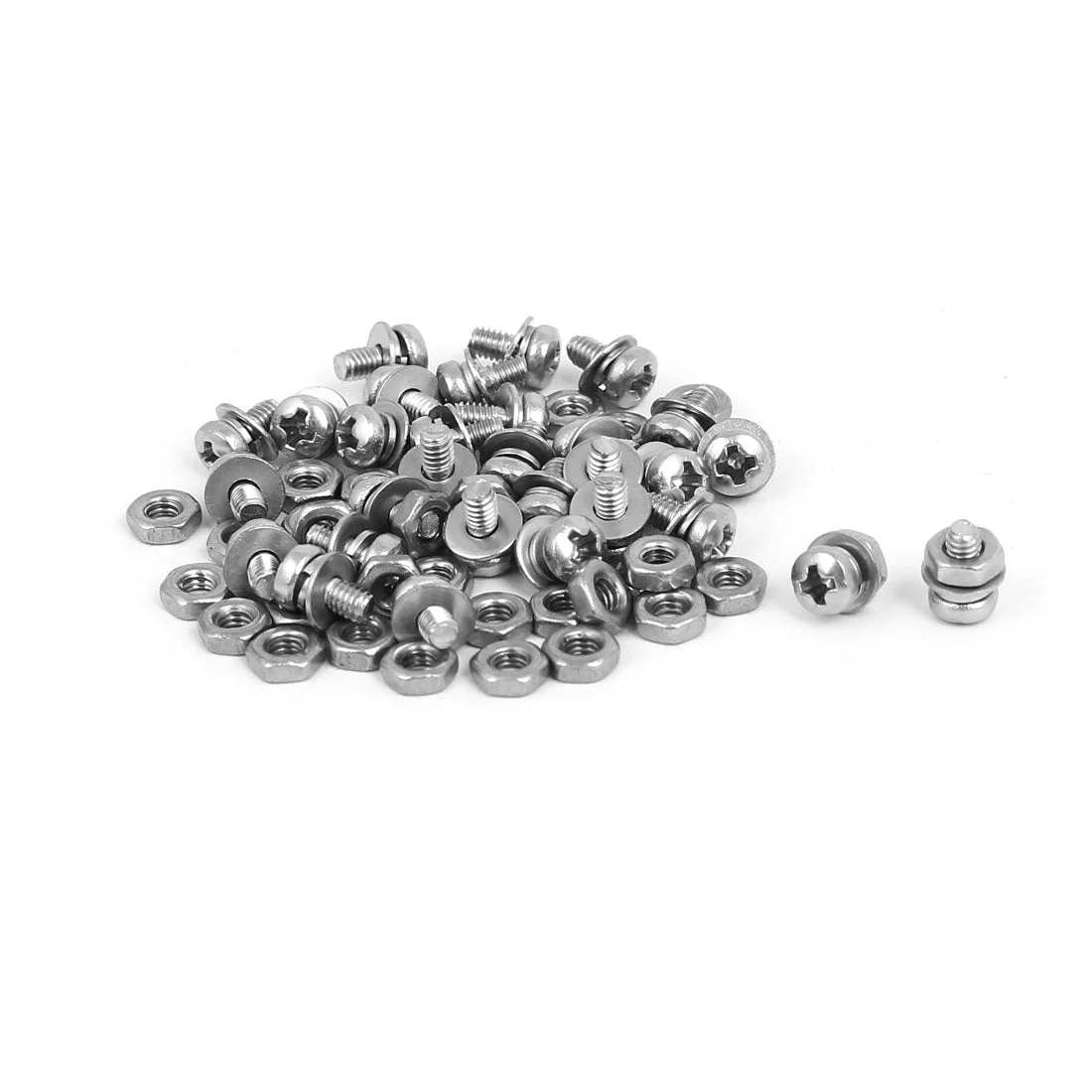 M2.5 x 5mm 304 Stainless Steel Phillips Pan Head Screws Nuts w Washers 30 Sets