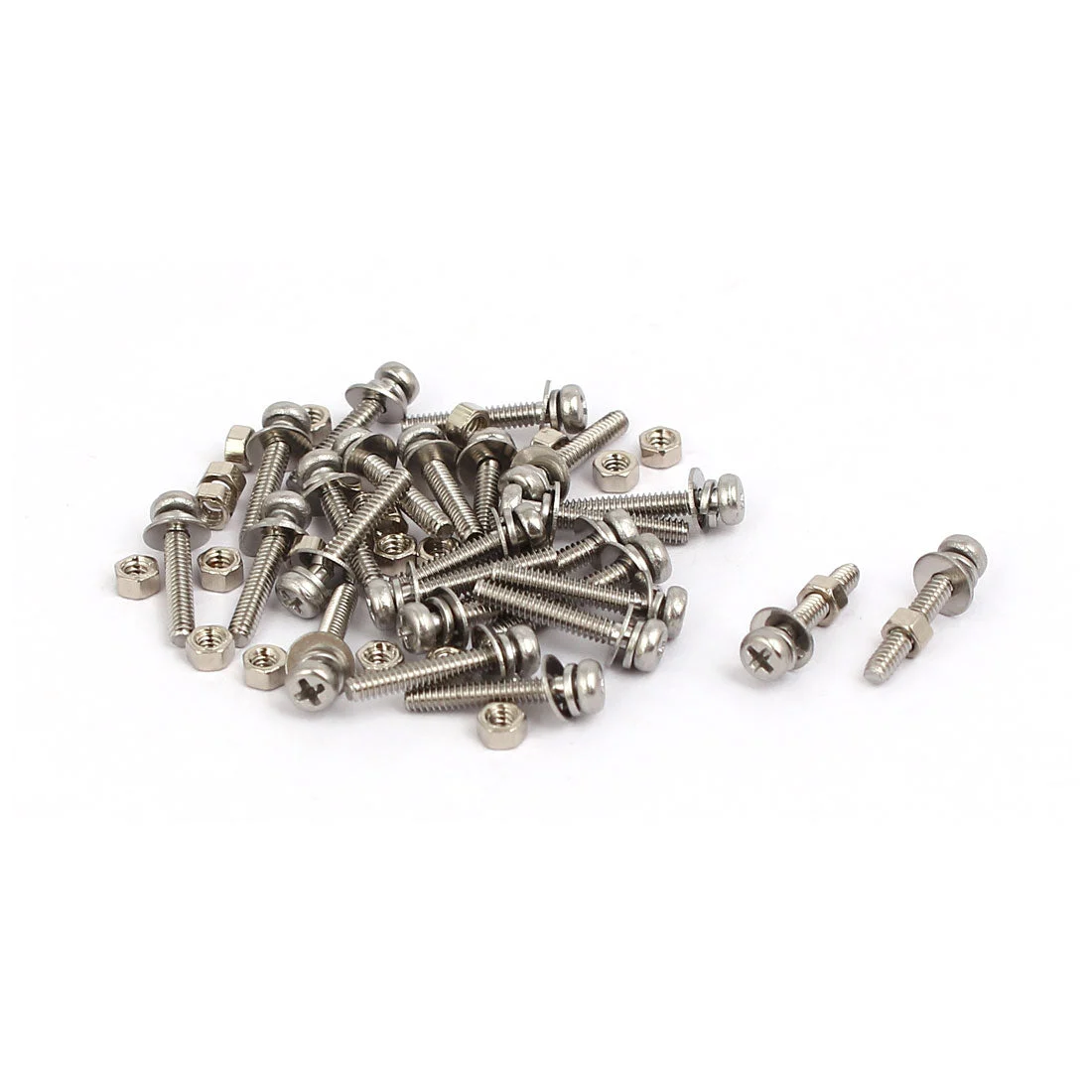 M1.6x10mm 304 Stainless Steel Phillips Pan Head Bolt Screw Nut w Washer 25 Sets