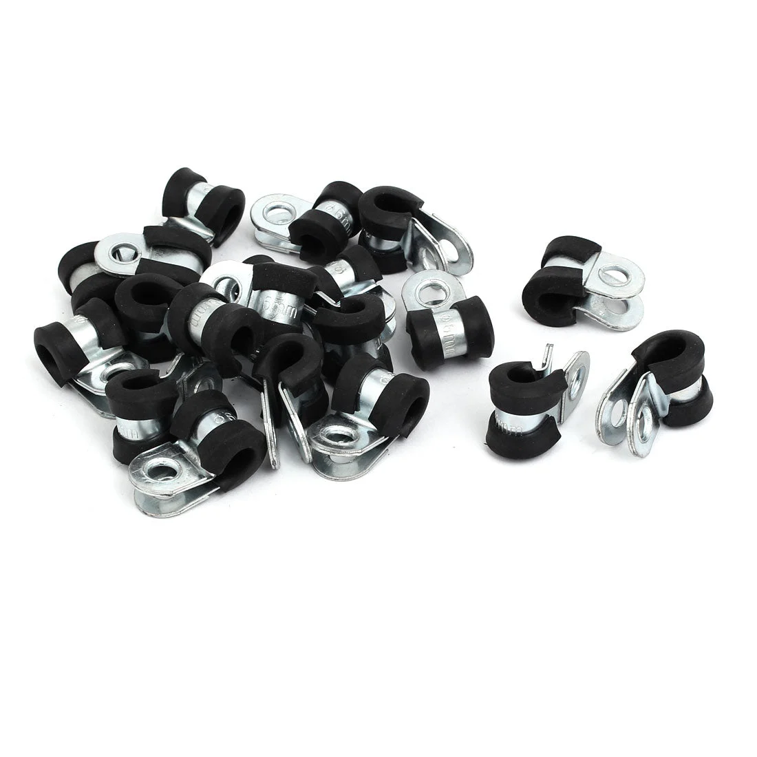 6mm Dia Rubber Lined R Shaped Zinc Plated Pipe Clip Cable Clamp 20pcs