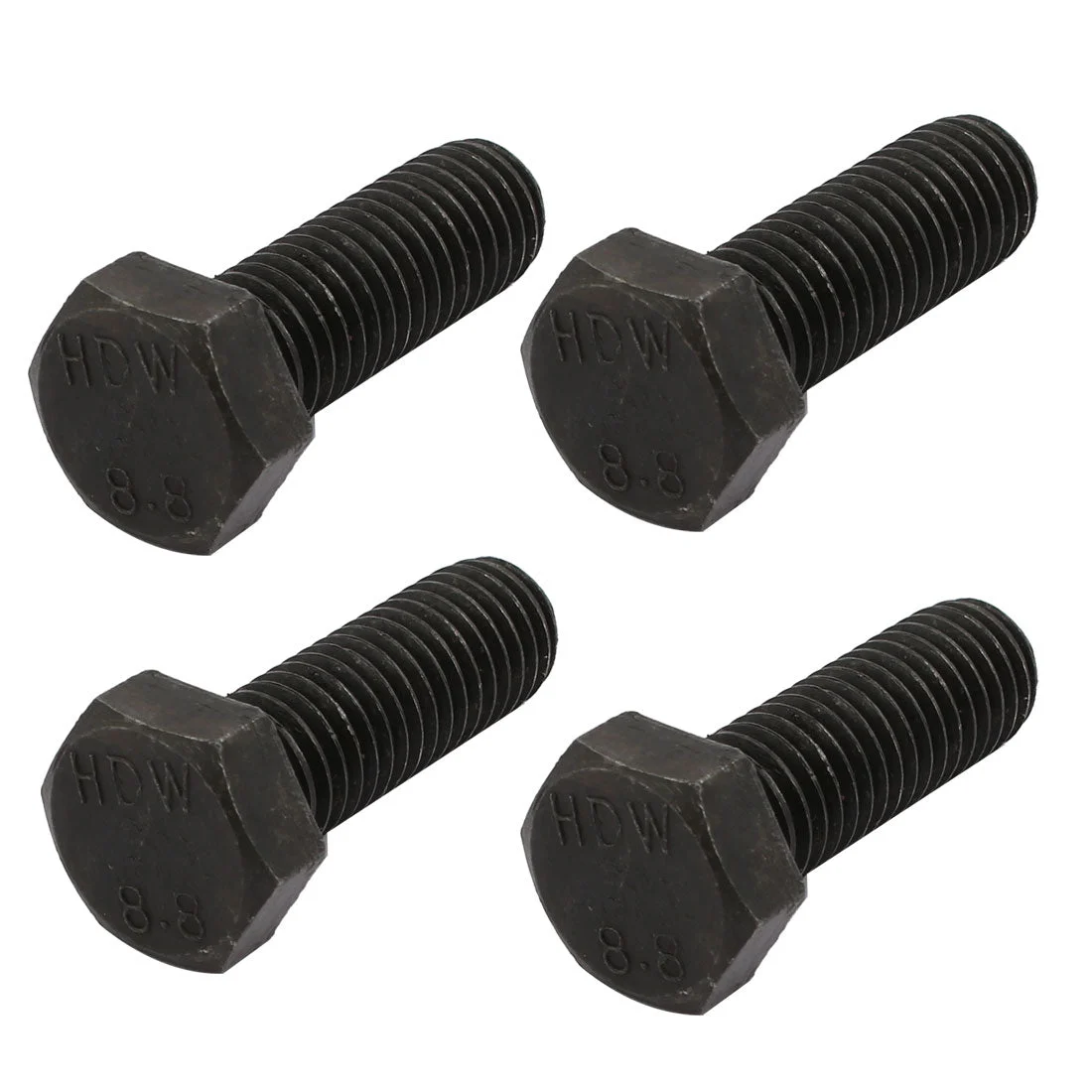 8.8 Grade M12x35mm Full Threaded Left Hand Thread Hex Head Bolt Black 4pcs