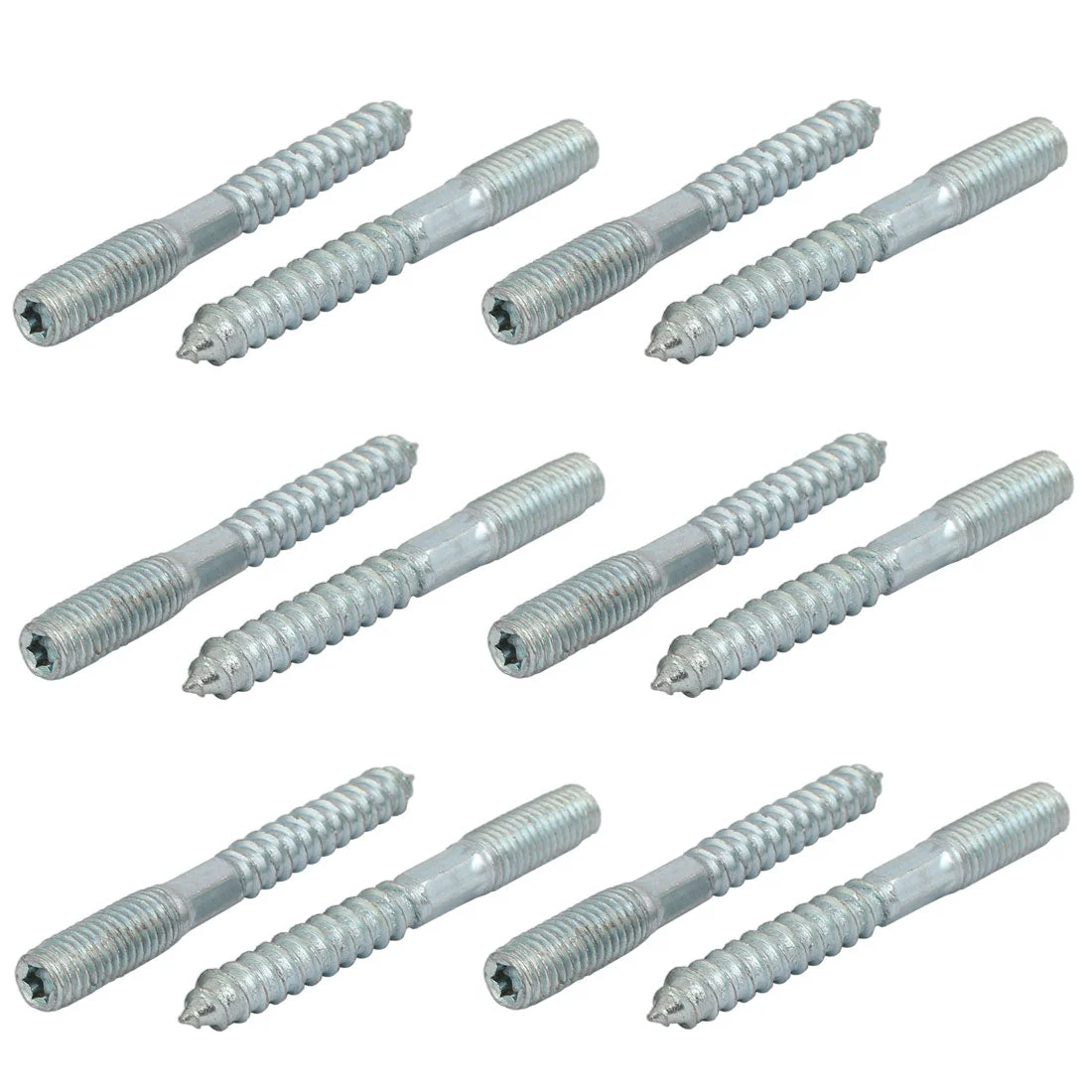 M8x70mm Carbon Steel Zinc Plated Dual End Hanger Bolt Screw Silver Tone 12pcs