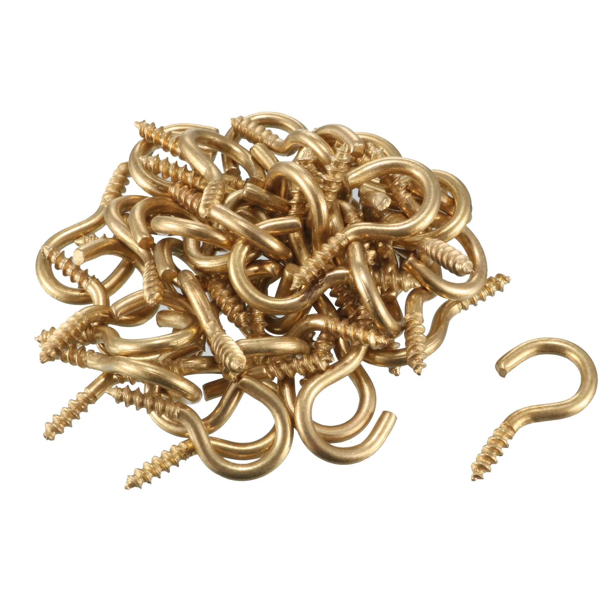 1.9mm Dia Thread 16mm Length Iron Brass Plated Self-Tapping Screw Hook 50pcs