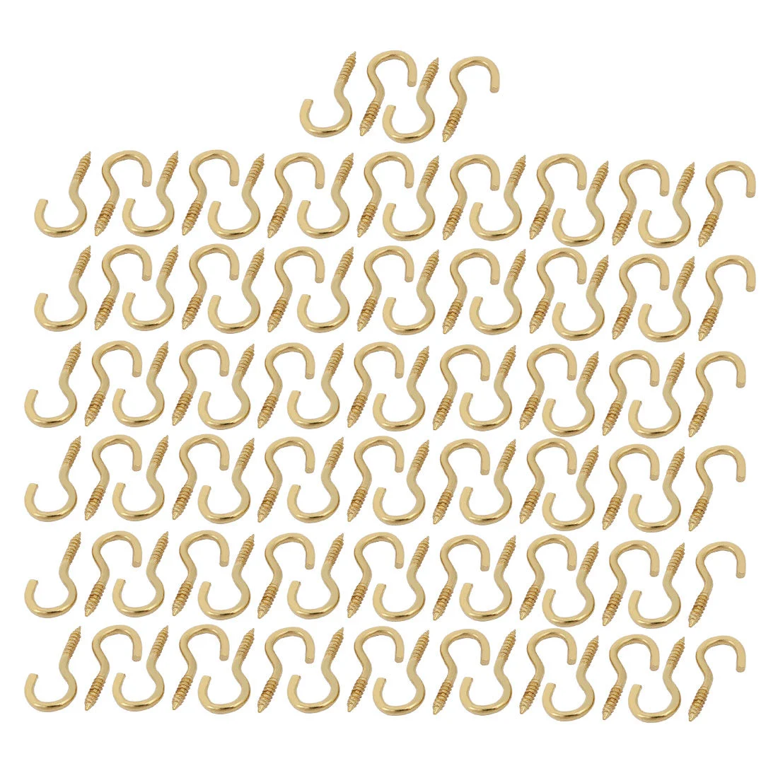 2.6mm Dia Thread 26mm Length Iron Brass Plated Self-Tapping Screw Hook 100pcs