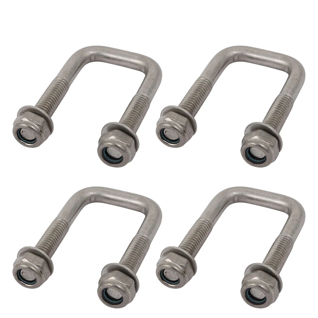 M6 Thread 45mm Length 304 Stainless Steel Square U Bolt Silver Tone 4pcs