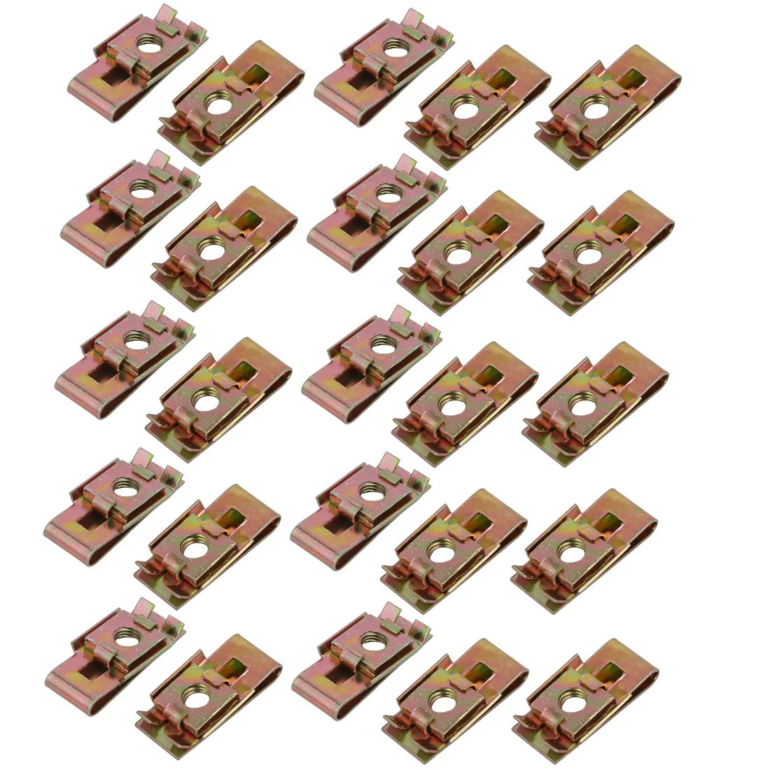 25pcs M5 Thread Size 65Mn Steel Zinc Plated Clip Spring U Nut Brass Tone