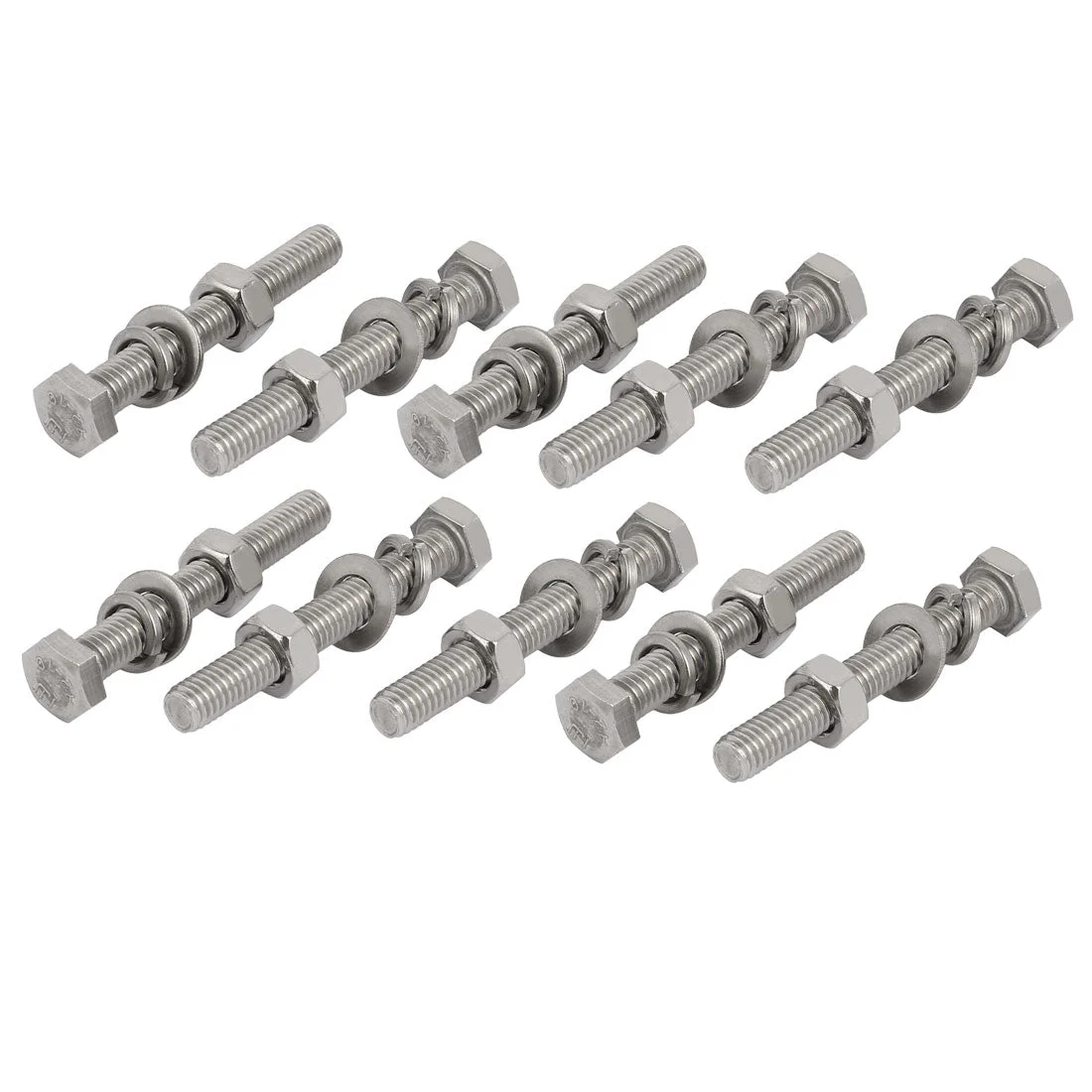 10pcs 304 Stainless Steel M6x50mm Hex Bolts w Nuts and Washers Assortment Kit
