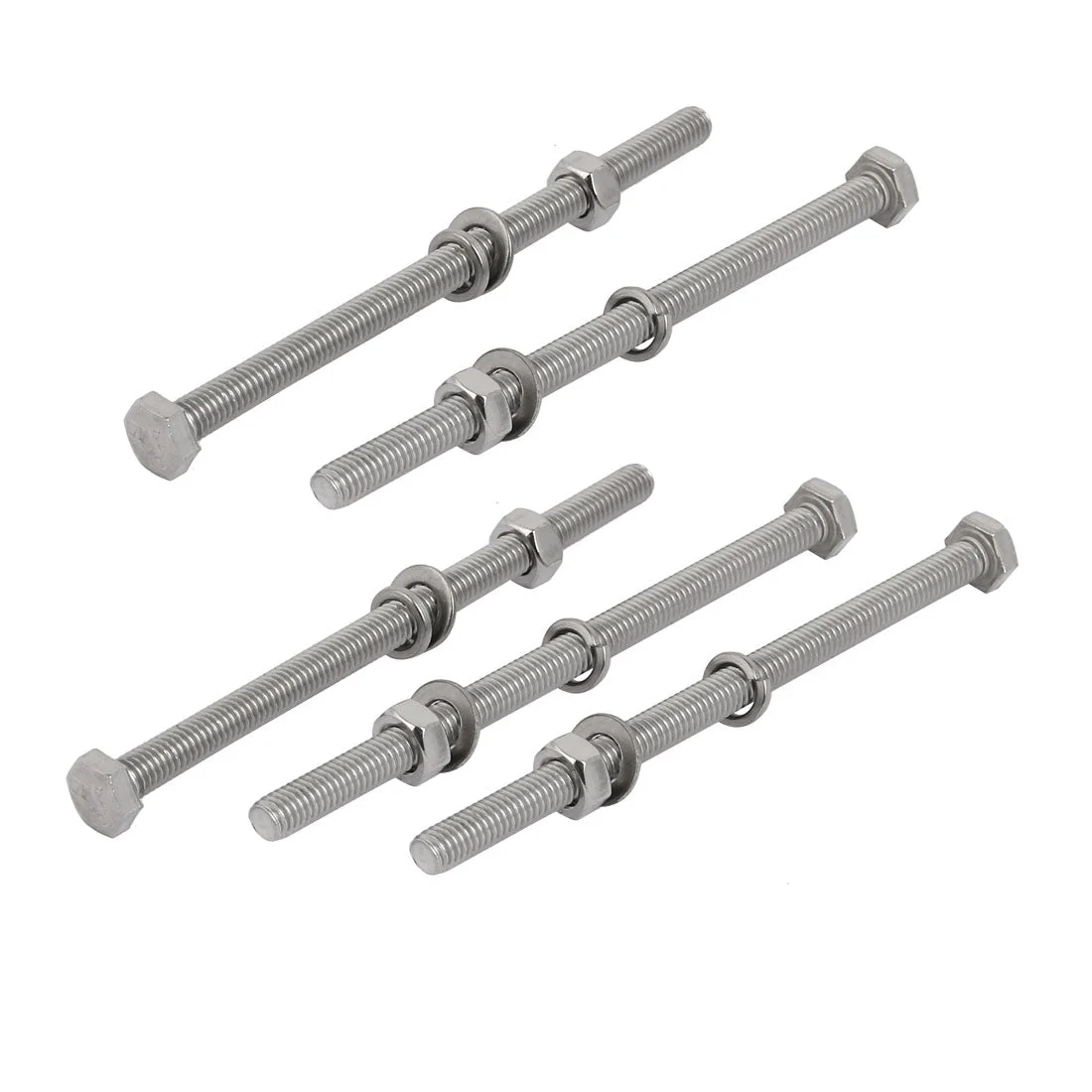 5pcs 304 Stainless Steel M6x110mm Hex Bolts w Nuts and Washers Assortment Kit