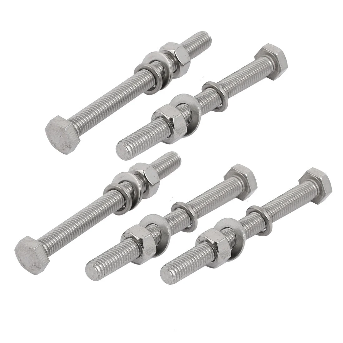 5 Set M10x100mm 304 Stainless Steel Hex Bolts w Nuts and Washers Assortment Kit