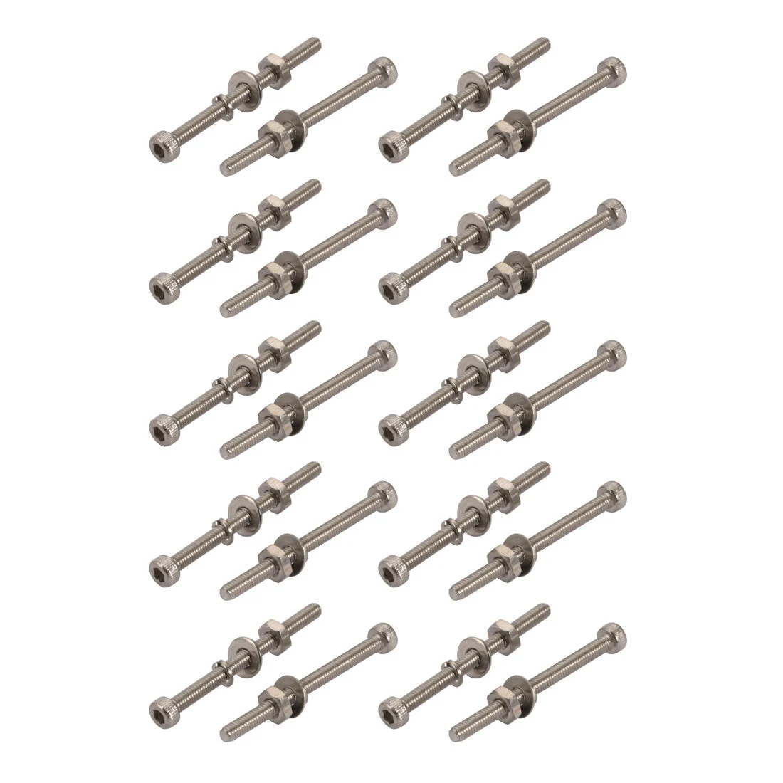 20pcs M2.5x30mm 304 Stainless Steel Knurled Hex Socket Head Bolts w Nut Washer