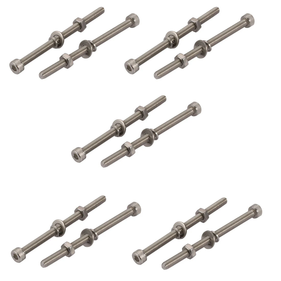 10pcs M4x60mm 304 Stainless Steel Knurled Hex Socket Head Bolts Nuts w Washers