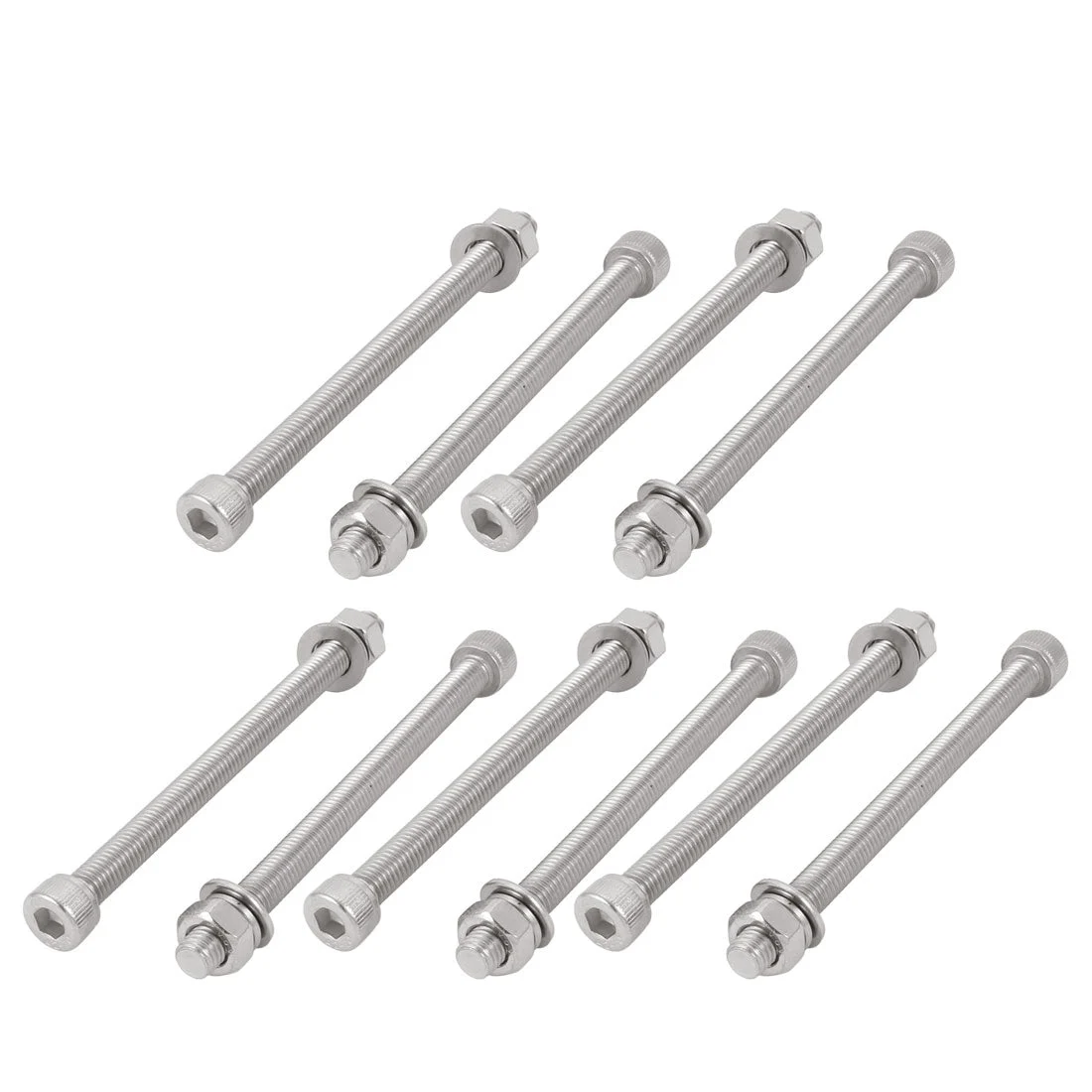 10Pcs M8x100mm 304 Stainless Steel Knurled Hex Socket Head Bolt Nut Set w Washer
