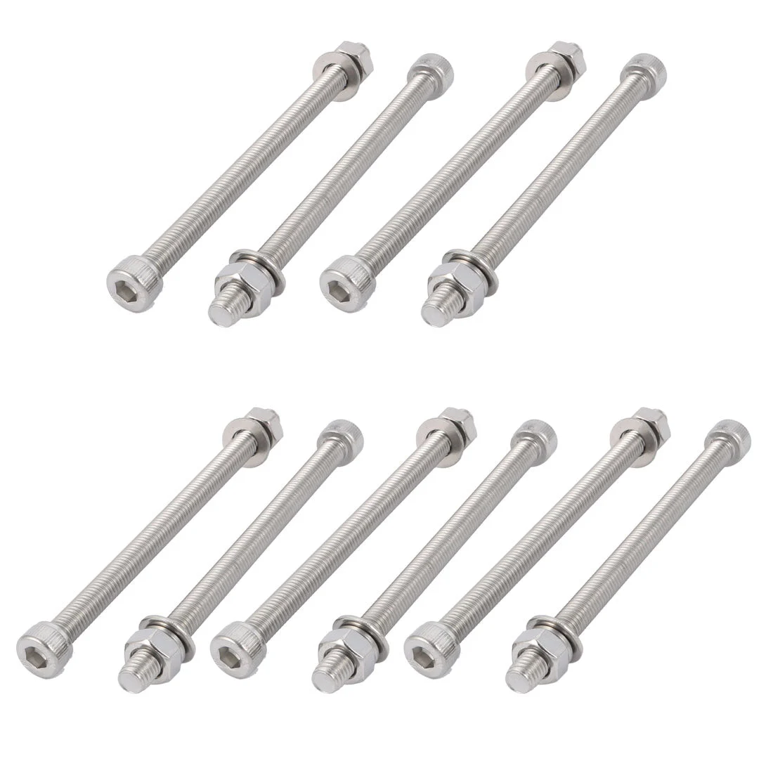 Uxcell 10Pcs M8x130mm 304 Stainless Steel Knurled Hex Socket Head Bolt Nut Set w Washer