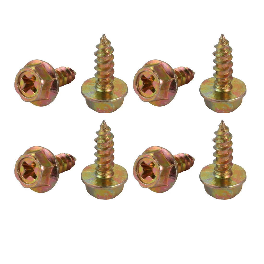 8Pcs M4x12mm Yellow Zinc Plated phillips Drive Flange Hex Head Self-Tapping Screw