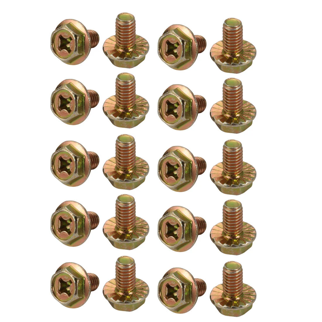 20Pcs M6x10mm Yellow Zinc Plated 4.8 Grade phillips Drive Serrated Flange Hex Head Bolt