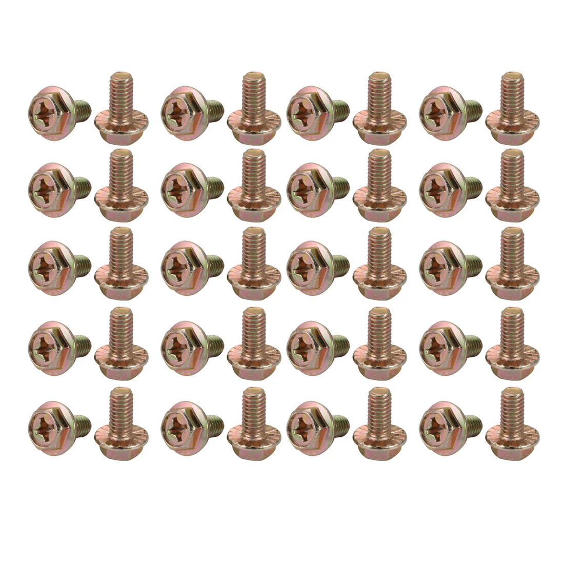 40Pcs M6x12mm Yellow Zinc Plated 4.8 Grade phillips Drive Serrated Flange Hex Head Bolt