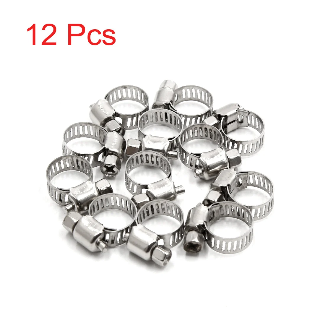 12Pcs Metal Adjustable Drive Hose Clamp Fuel Line Clip 8-12mm for Car