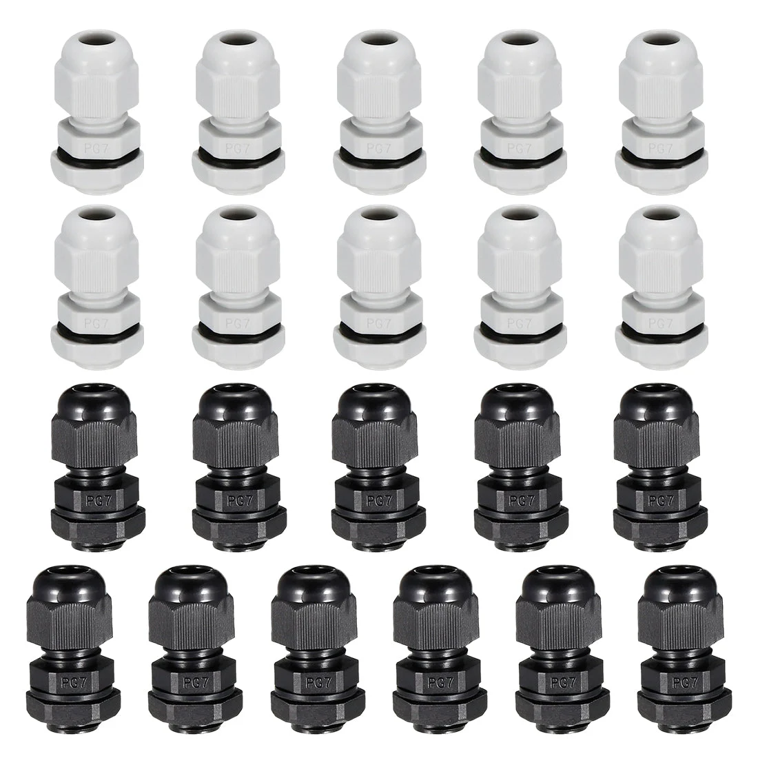 21Pc PG7 Cable Gland Waterproof Plastic Wire Glands White Black for 3-6.5mm Dia