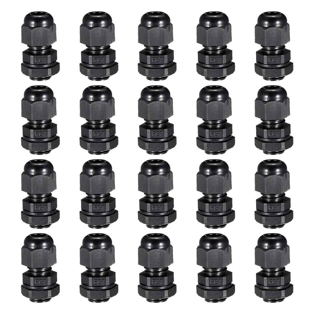 PG7 Cable Gland Waterproof Plastic Joint Adjustable Locknut Black for 3mm-6.5mm Dia Cable Wire 20Pcs