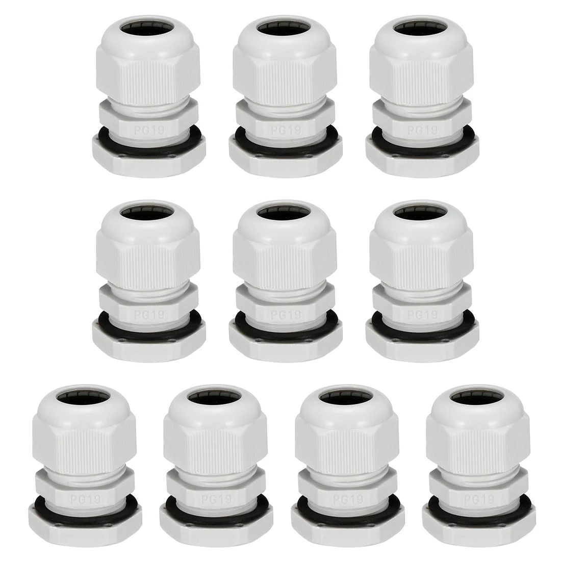10Pc PG19 Cable Gland Waterproof Joint Adjustable White for 12mm-15mm Dia Wire