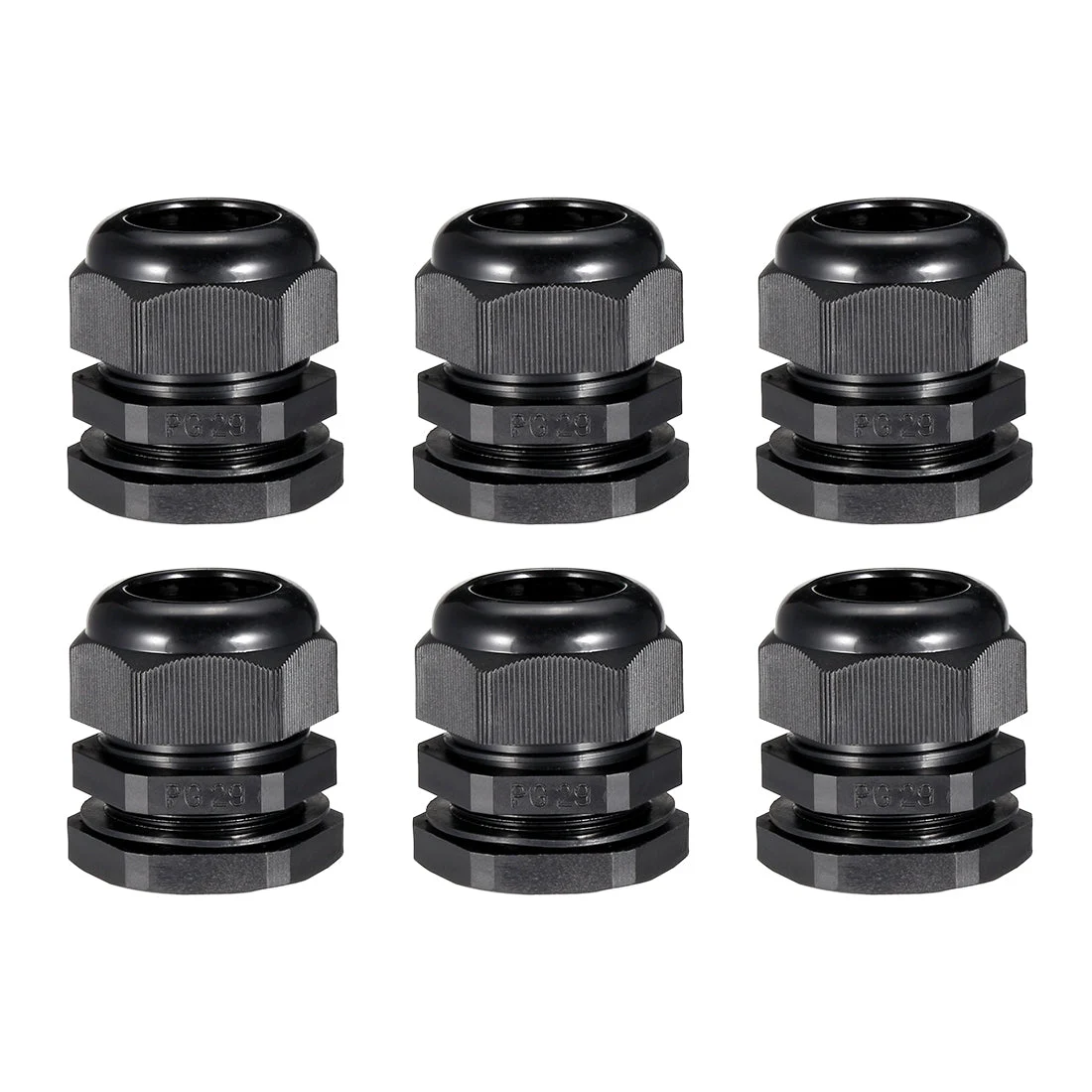 6Pcs PG29 Cable Gland Waterproof Plastic Joint Adjustable Locknut Black for 17mm-25mm Dia Cable Wire
