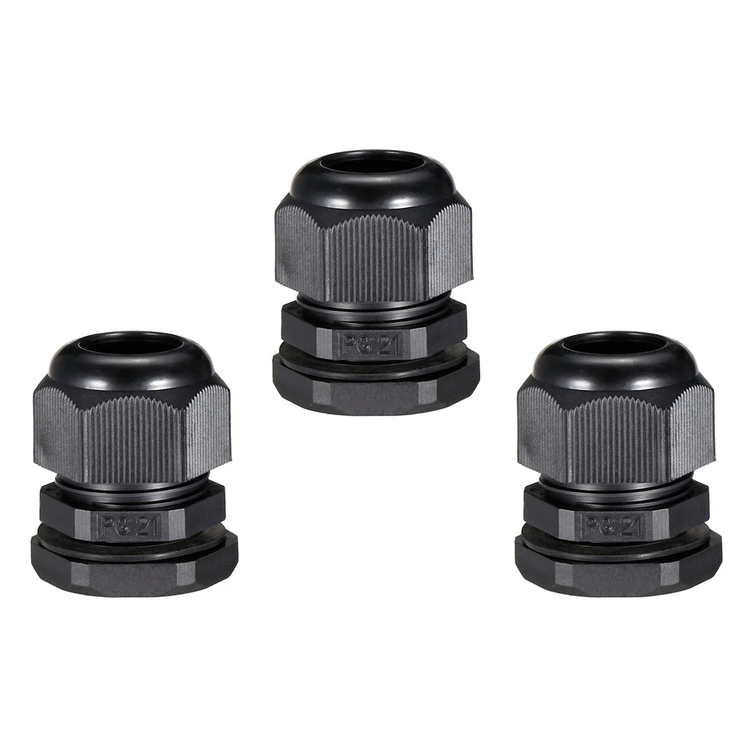 3Pc PG21 Cable Gland Waterproof Joint Adjustable Black for 13mm-18mm Dia Wire