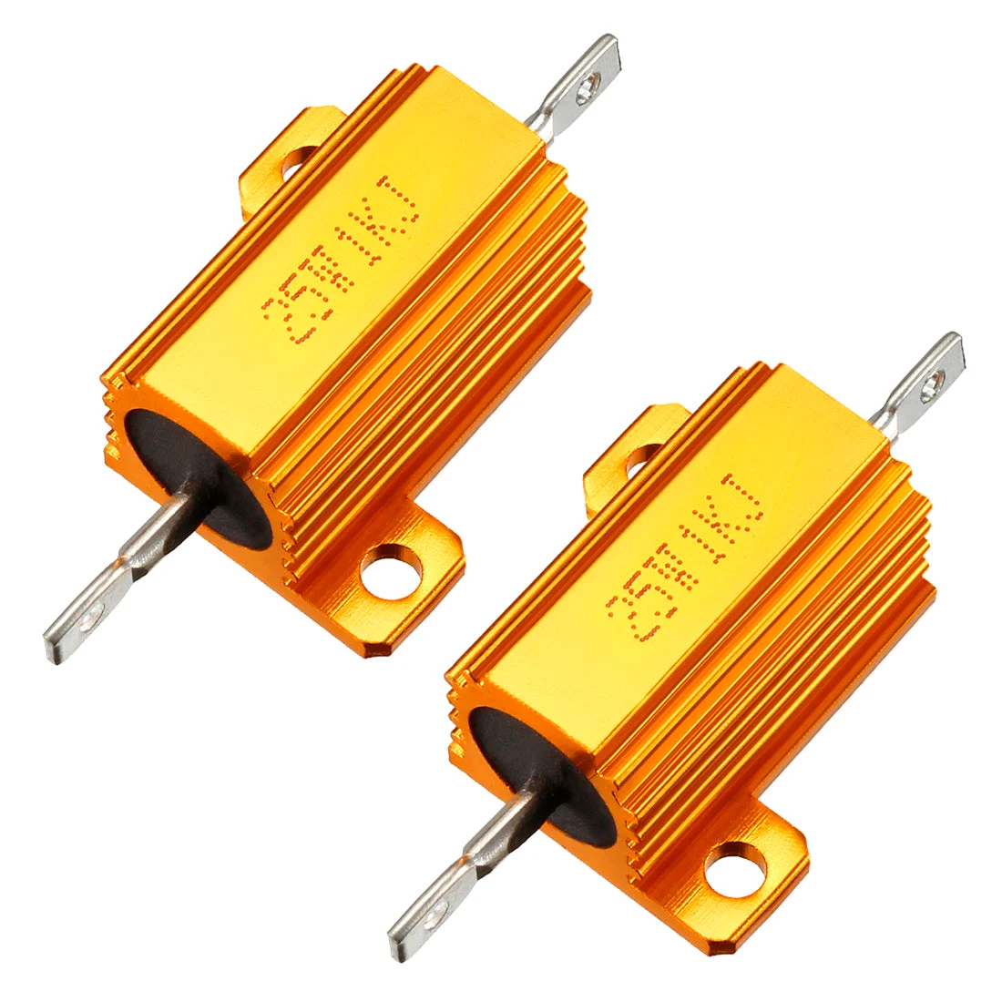 25W 1k Ohm 5% Aluminum Housing Resistor Screw Chassis Mounted Aluminum Case Wirewound Resistor Load Resistors Gold Tone 2 pcs