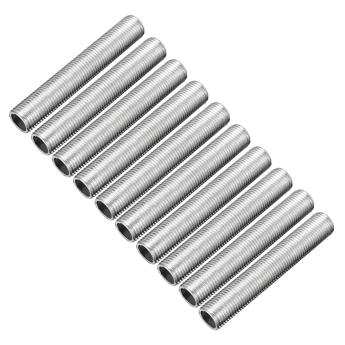 Zinc Plated Lamp Pipe Nipple M10 60mm Length 1mm Pitch All Threaded 10Pcs