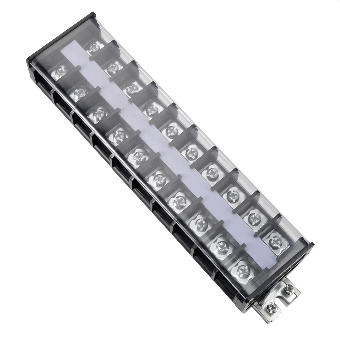 Barrier Terminal Strip Block 660V 60A Dual Rows 10 Position DIN Rail Base Covered Screw