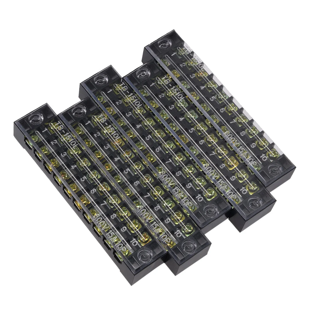 5 Pcs 10 Positions Dual Rows 600V 15A Wire Barrier Block Terminal Strip TB-1510L