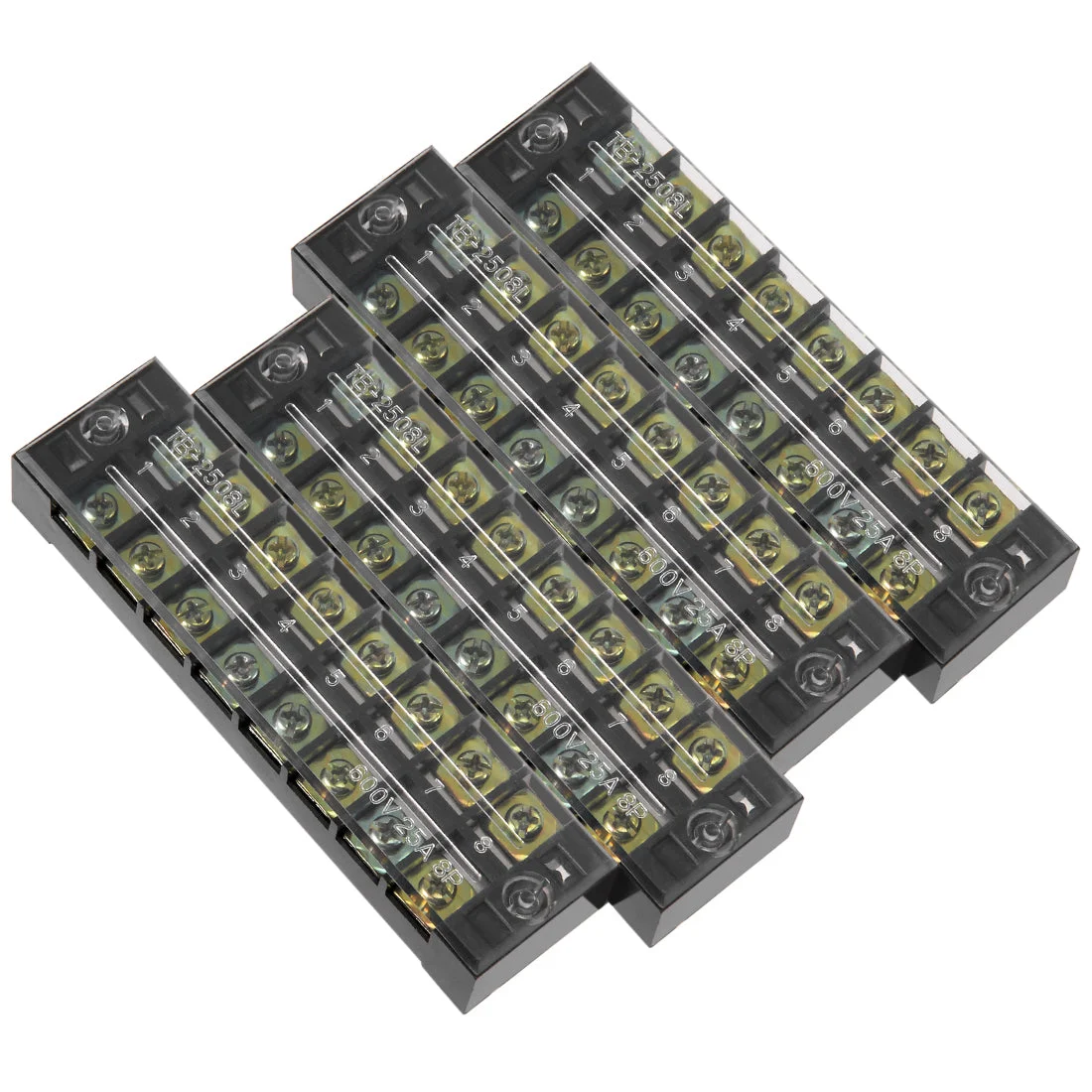 4 Pcs 8 Positions Dual Rows 600V 25A Cable Barrier Block Terminal Strip TB-2508L