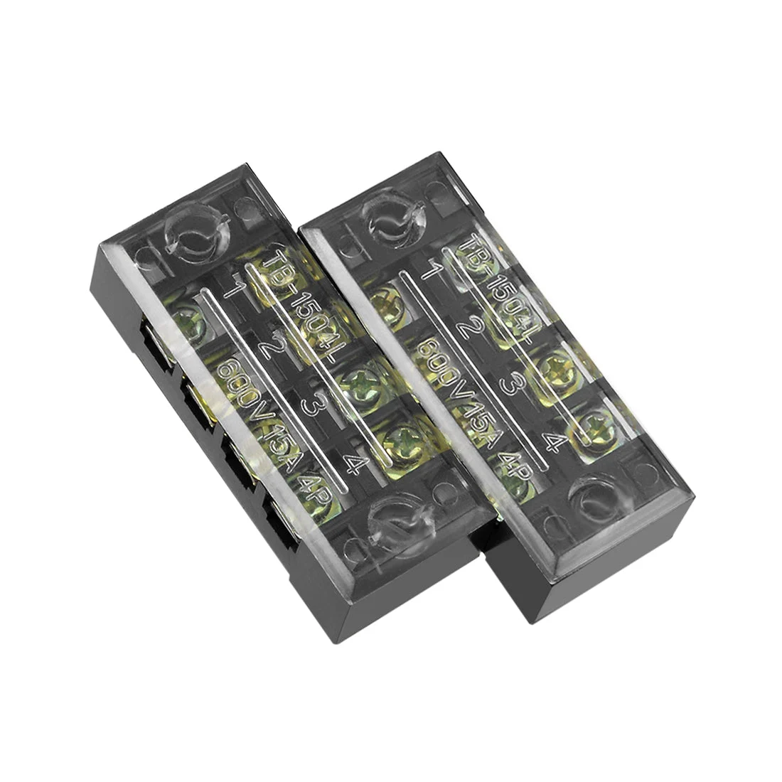 2 Pcs 4 Positions Dual Rows 600V 15A Wire Barrier Block Terminal Strip TB-1504L