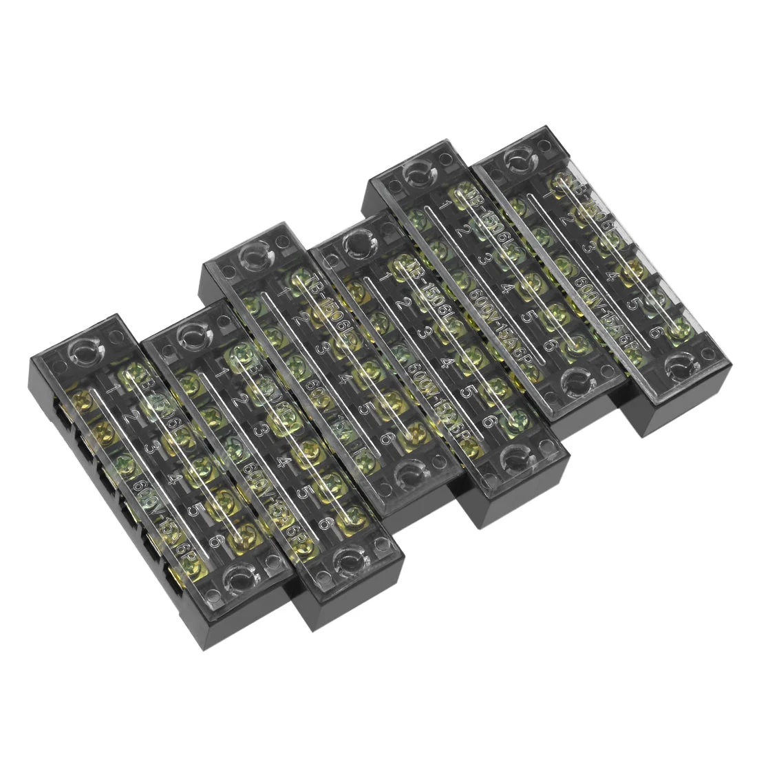 6 Pcs Dual Rows 6 Positions 600V 15A Cable Barrier Block Terminal Strip TB-1506L