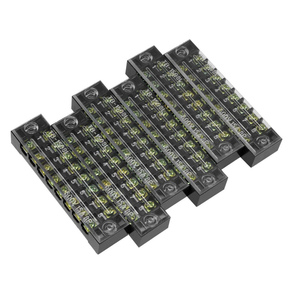 6 Pcs Dual Rows 8 Positions 600V 15A Cable Barrier Block Terminal Strip TB-1508L
