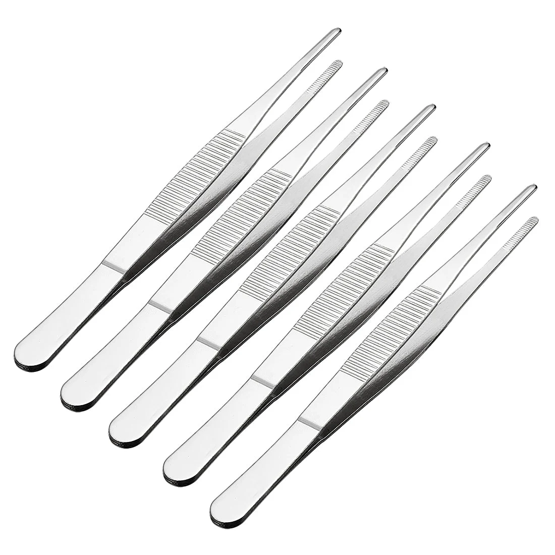 5 Pcs 6.3-Inch Stainless Steel Straight Blunt Tweezers Serrated Tip