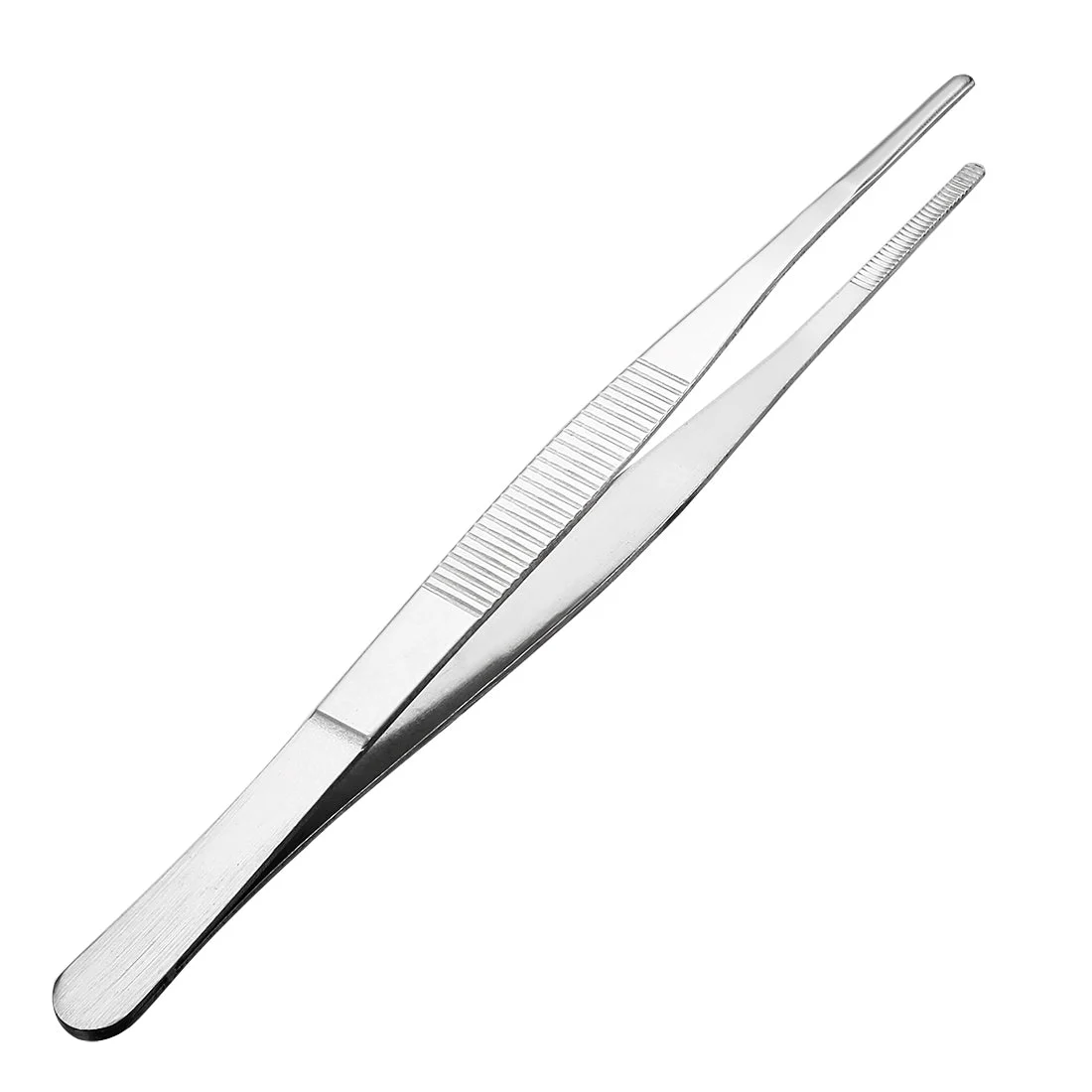 1 Pcs 7-Inch Stainless Steel Straight Blunt Tweezers Serrated Tip