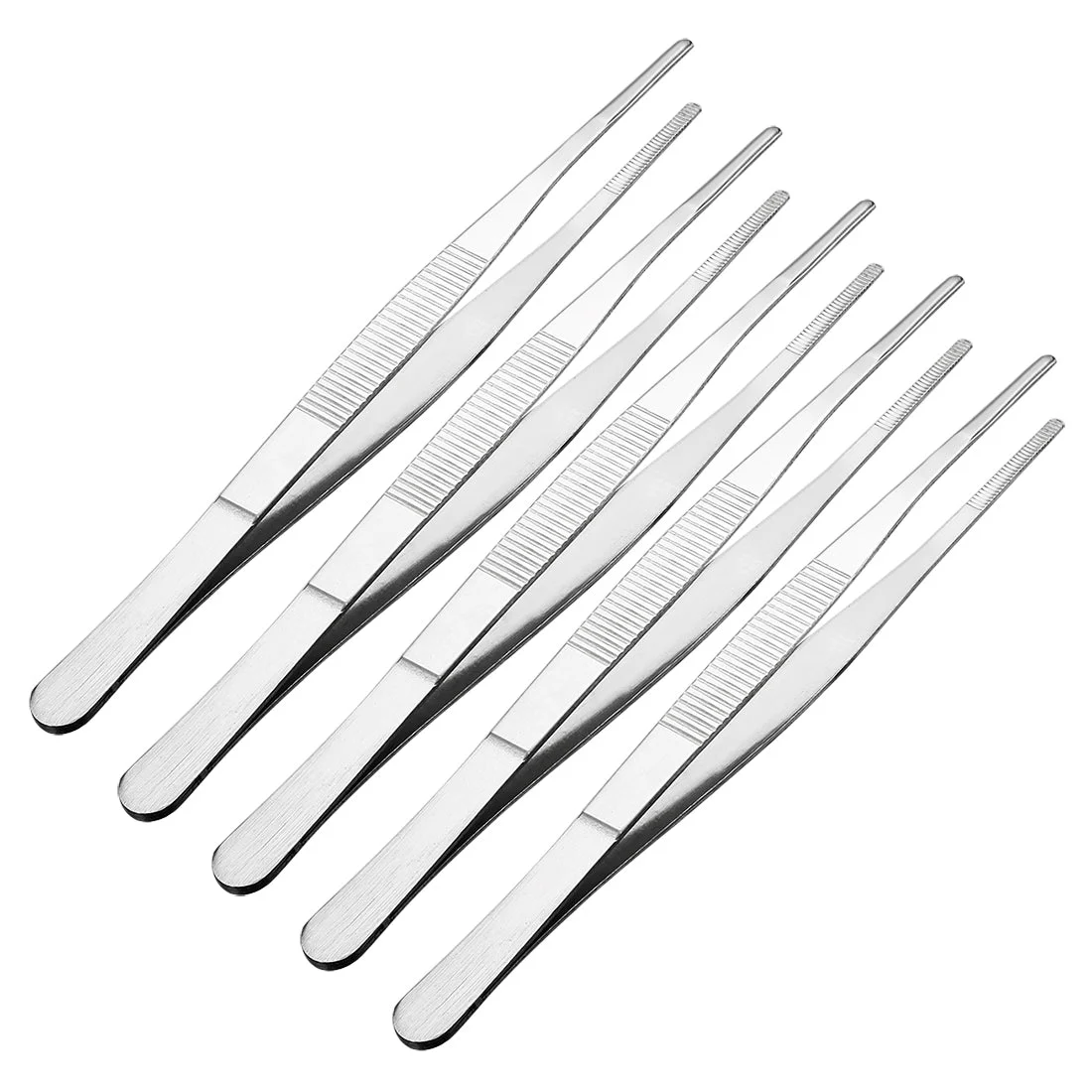 5 Pcs 7-Inch Stainless Steel Straight Blunt Tweezers Serrated Tip