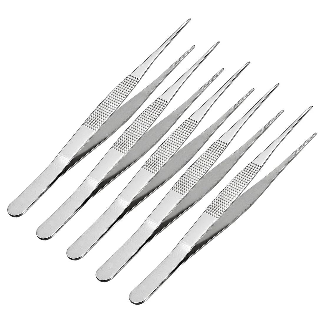 5 Pcs 7-Inch Stainless Steel Straight Pointed Tweezers with Serrated Tip
