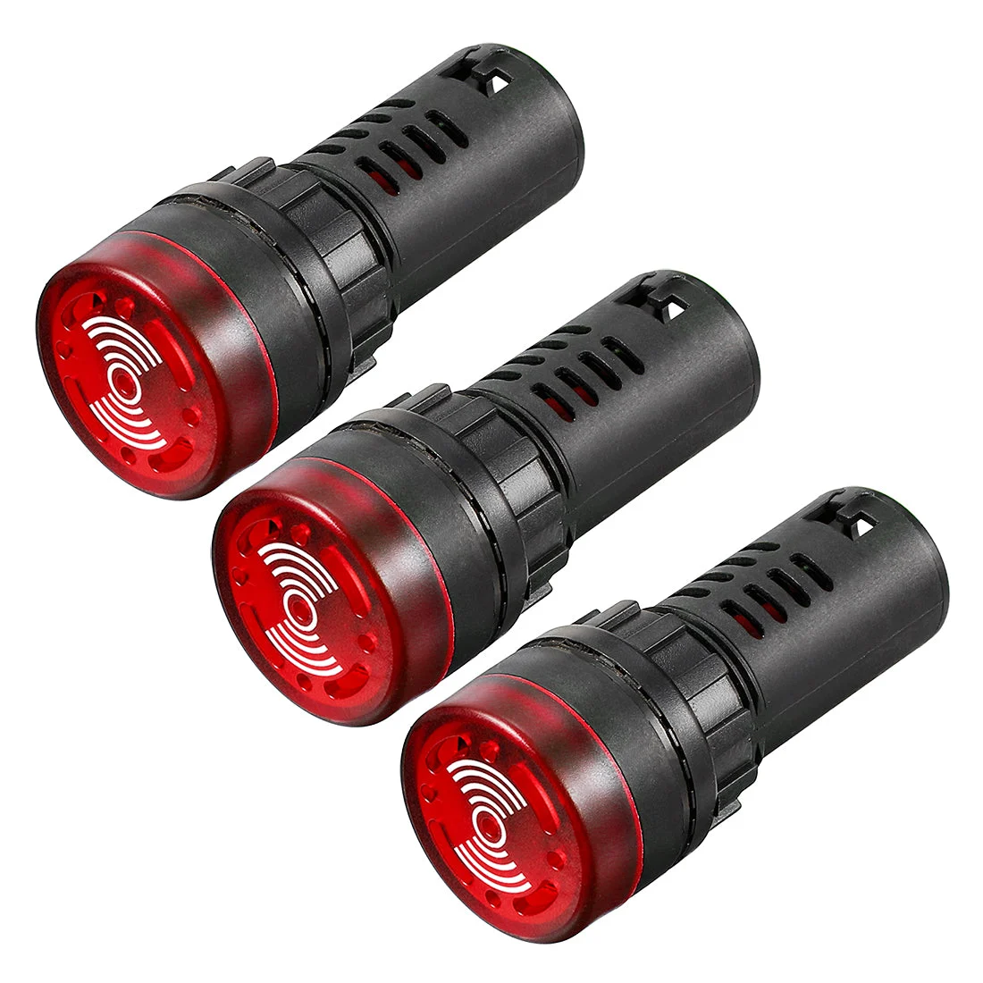 3pcs Pilot Light AC/DC 110V Panel Indicator Flashing Alarm with Buzzer, Red LED
