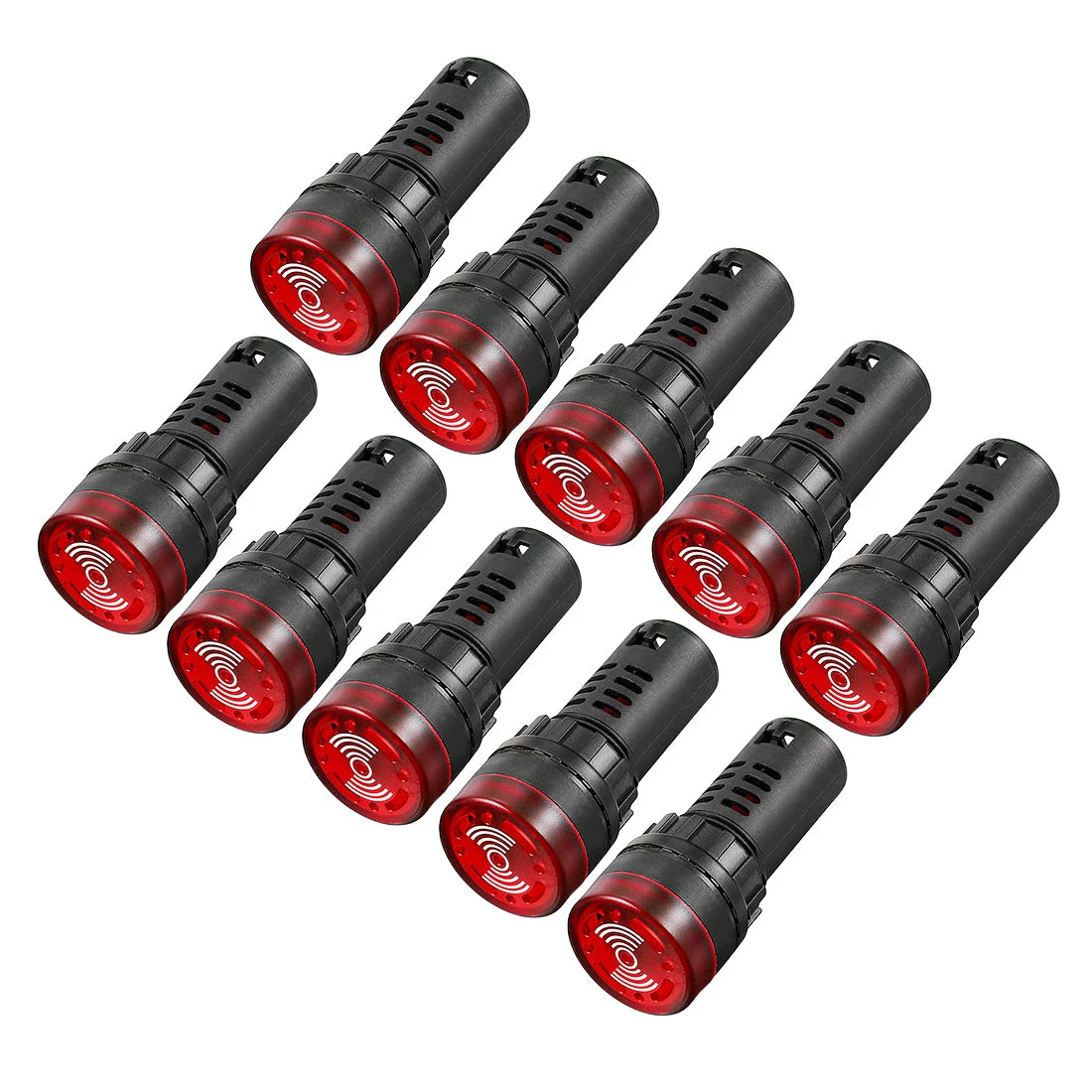 10pcs Pilot Light AC/DC 24V Panel Indicator Flashing Alarm with Buzzer, Red LED