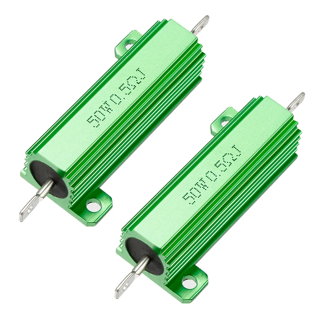 50W 0.5 Ohm 5% Aluminum Housing Resistor Screw Tap Chassis Mounted Aluminum Case Wirewound Resistor Load Resistors Green 2 Pcs