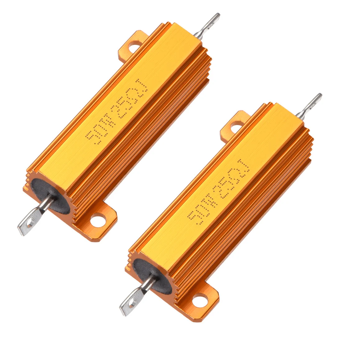 50W 25 Ohm 5% Aluminum Housing Resistor Screw Tap Chassis Mounted Aluminum Case Wirewound Resistor Load Resistors Gold Tone 2pcs