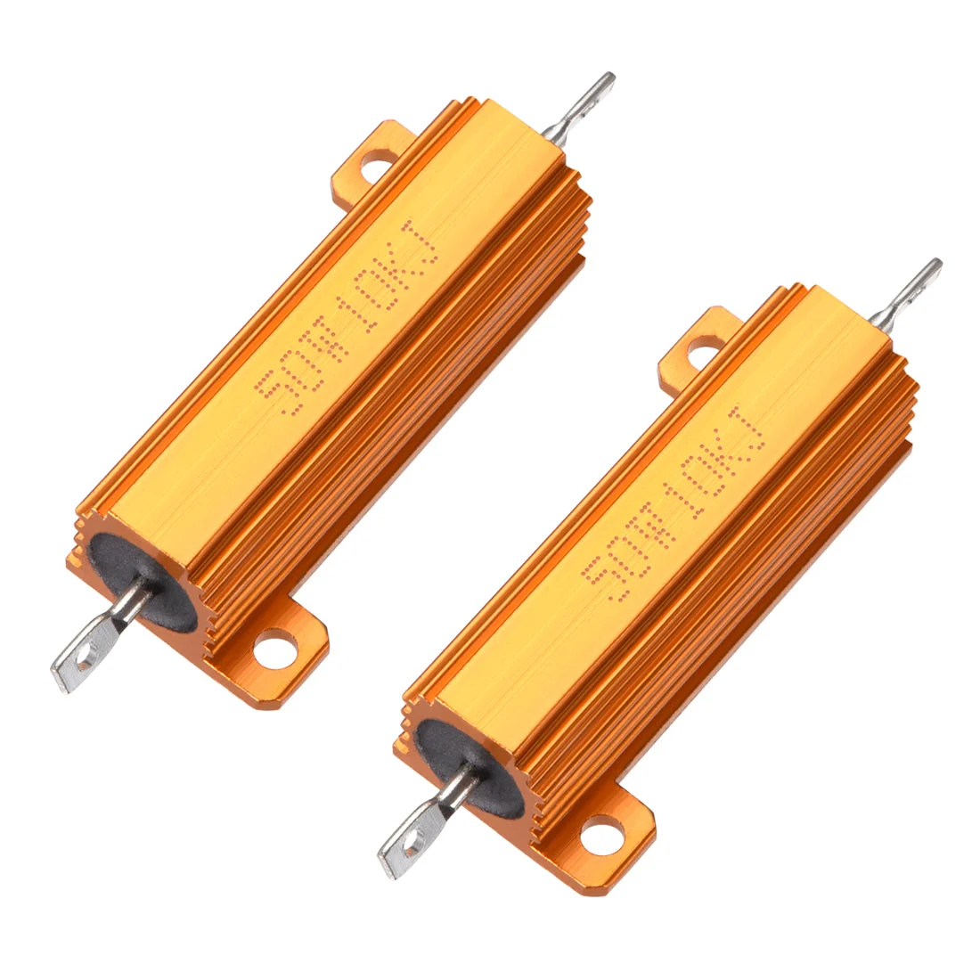 50W 10k Ohm 5% Aluminum Housing Resistor Screw Chassis Mounted Aluminum Case Wirewound Resistor Load Resistors Gold Tone 2pcs