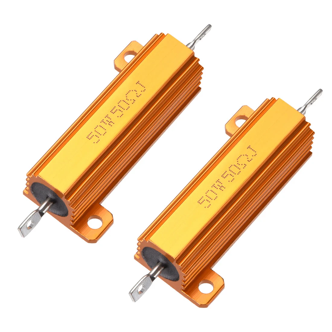 50W 50 Ohm 5% Aluminum Housing Resistor Screw Chassis Mounted Aluminum Case Wirewound Resistor Load Resistors Gold Tone 2pcs
