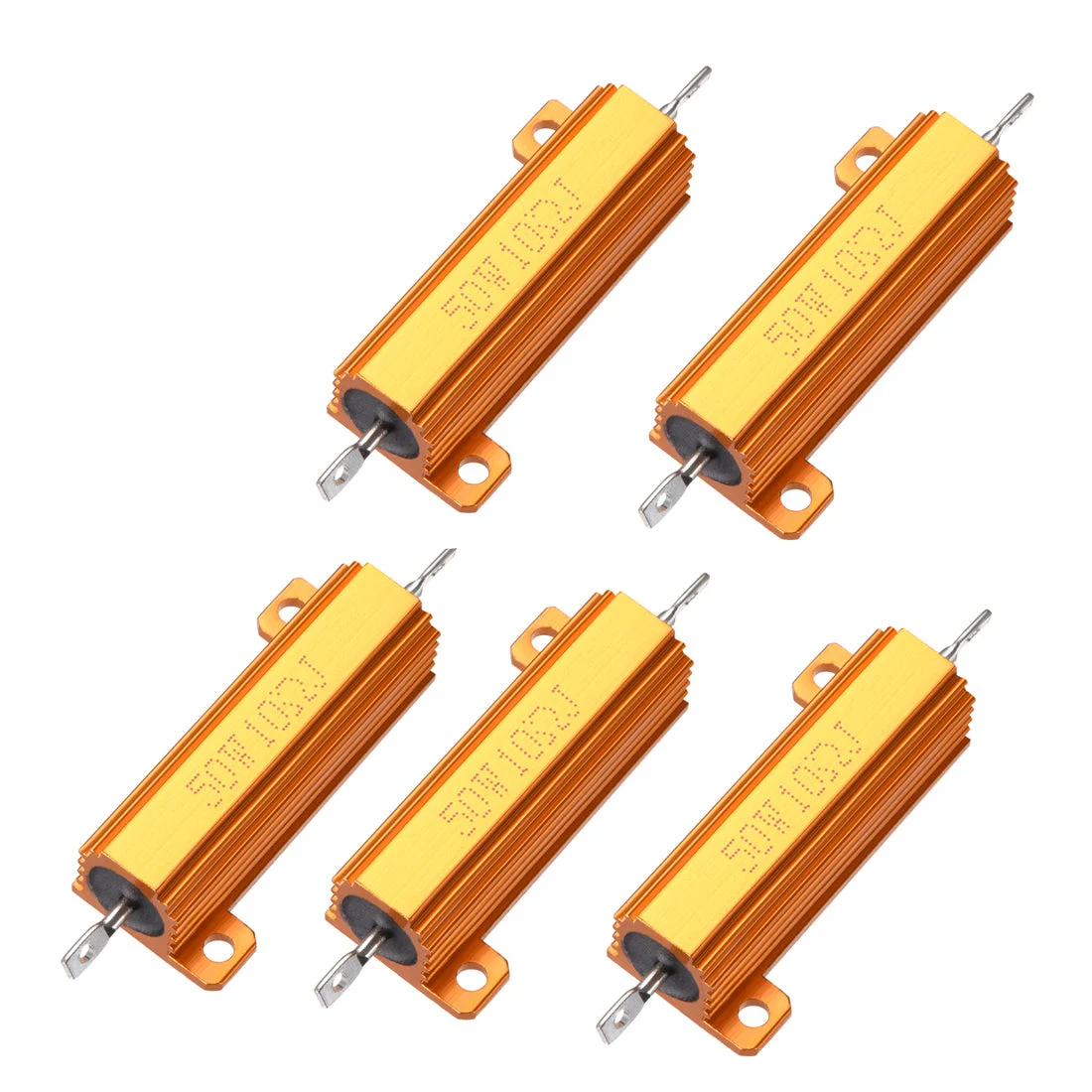 50W 10 Ohm 5% Aluminum Housing Resistor Screw Chassis Mounted Aluminum Case Wirewound Resistor Load Resistors Gold Tone 5pcs