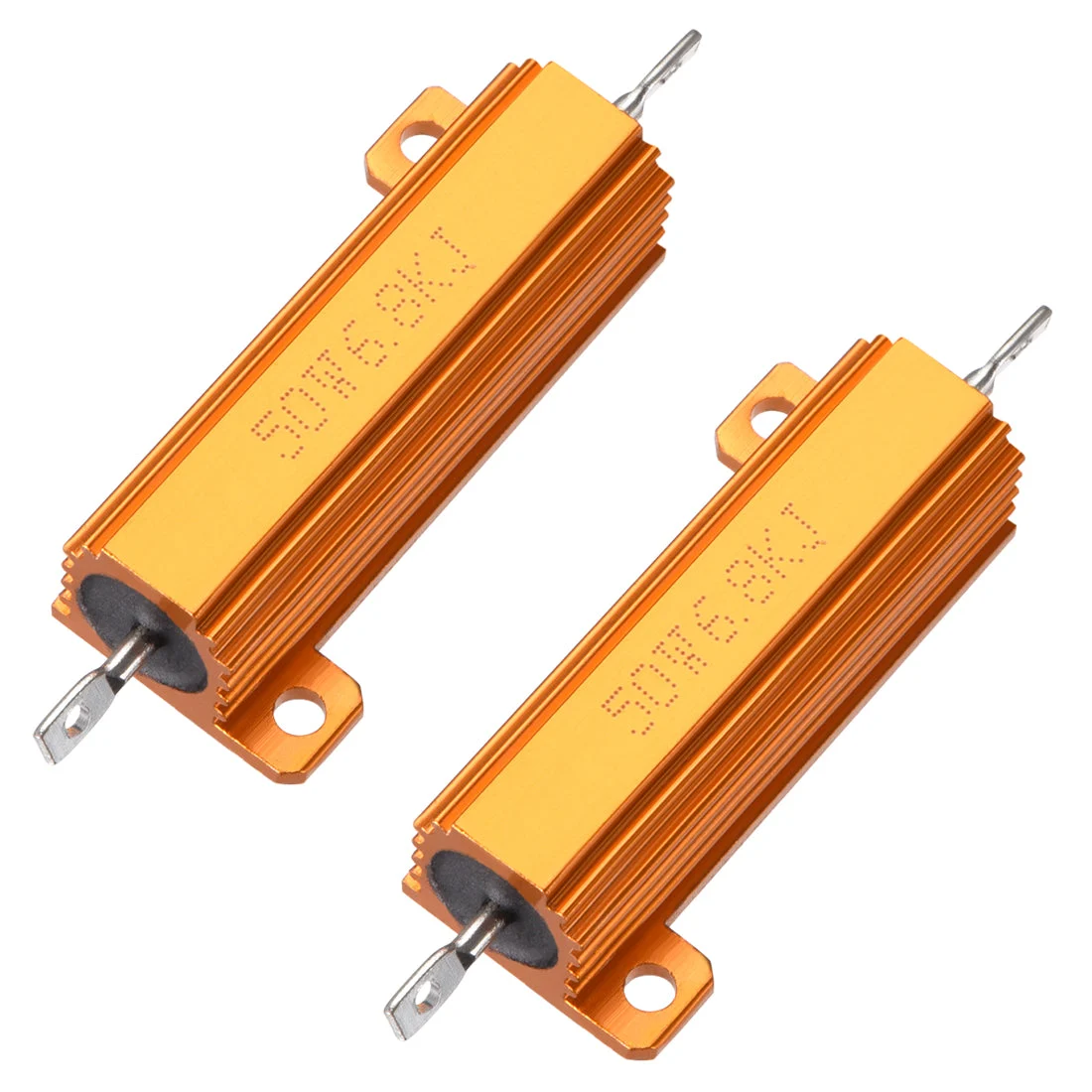 50W 6.8k Ohm 5% Aluminum Housing Resistor Screw Chassis Mounted Aluminum Case Wirewound Resistor Load Resistors Gold Tone 2pcs