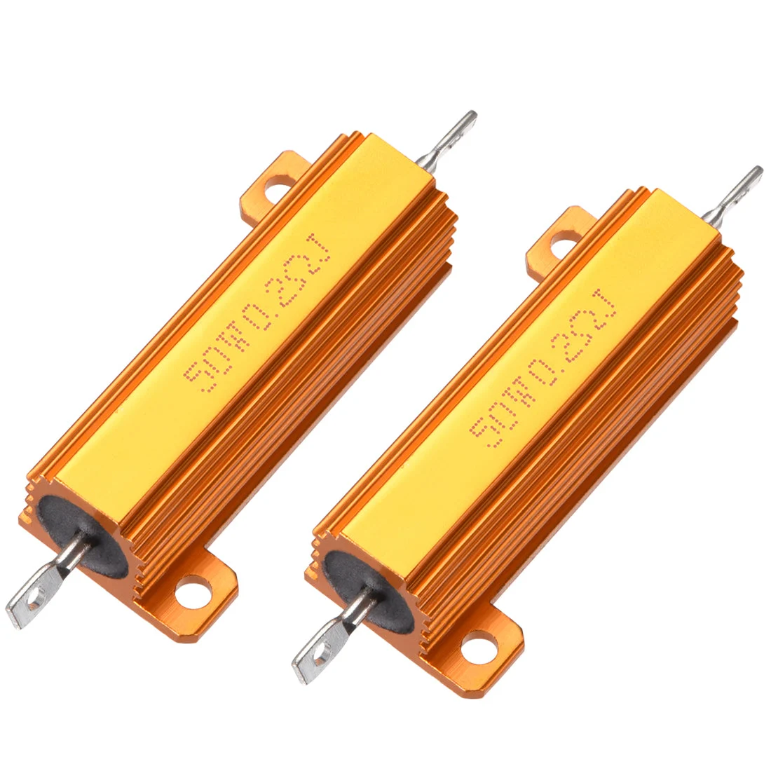 50W 0.2 Ohm 5% Aluminum Housing Resistor Screw Chassis Mounted Aluminum Case Wirewound Resistor Load Resistors Gold Tone 2pcs
