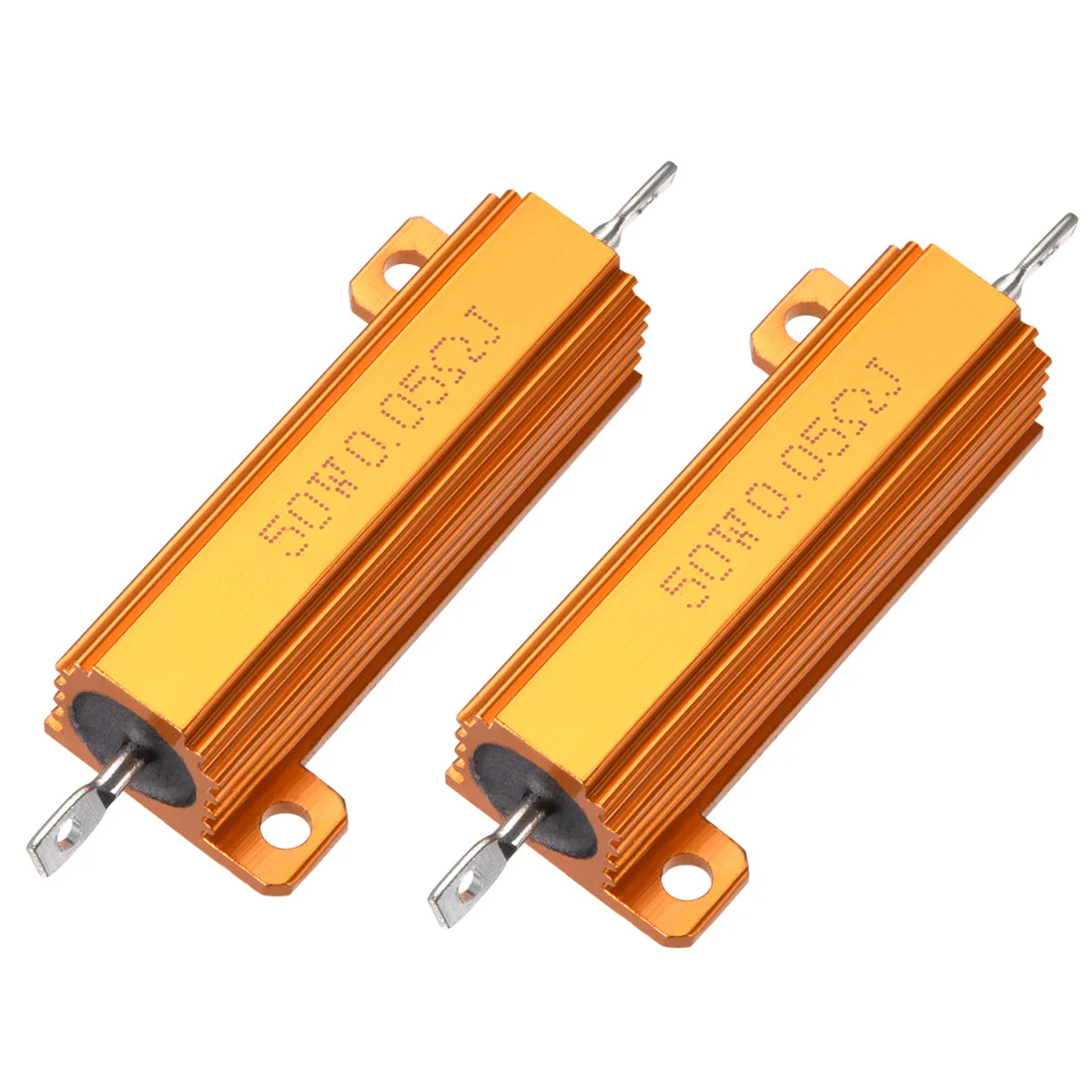 50W 0.05 Ohm 5% Aluminum Housing Resistor Screw Chassis Mounted Aluminum Case Wirewound Resistor Load Resistors Gold Tone 2pcs