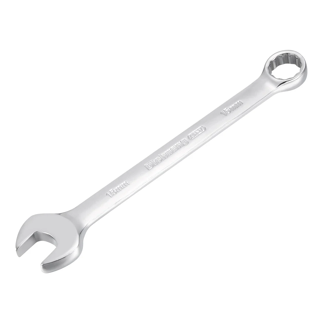 Metric 15mm 12-Point Box Open End Combination Wrench Chrome Finish, Cr-V