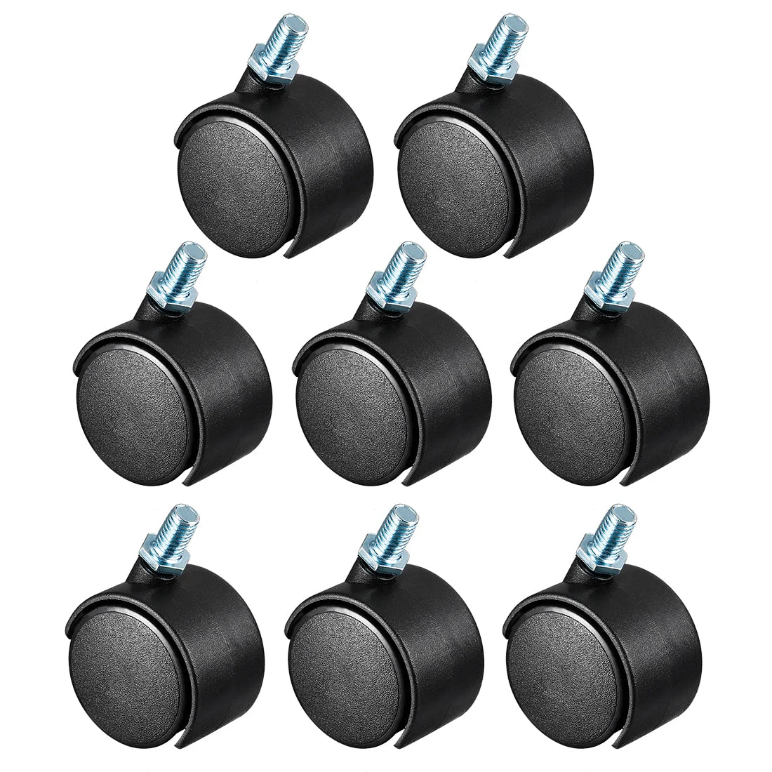 1.45 Inch Swivel Casters Nylon Twin Wheel M8 x 13mm Threaded Stem Swivel Caster Black 8 Pcs